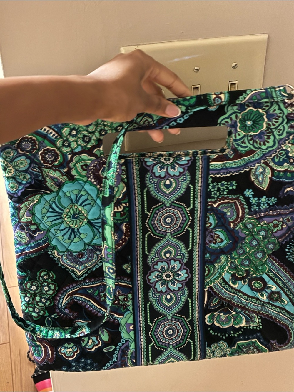 Quilted Floral Tote in Teal, Green & Navy